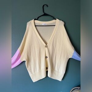 Yellow-Pink-Blue color blocked cardigan